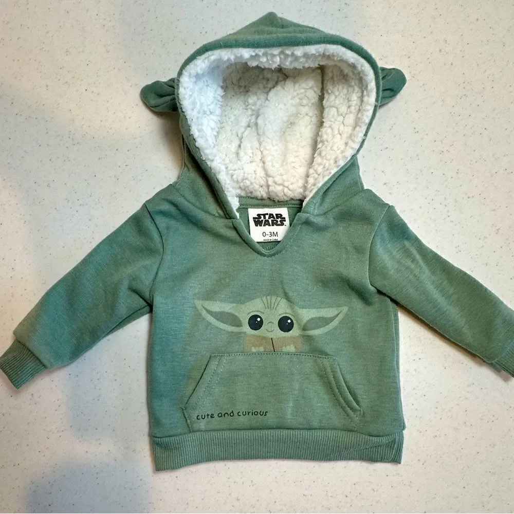 Star Wars Baby Yoda Sherpa-Lined Hoody Pull Over Sweater w/Pocket 0-3 Months